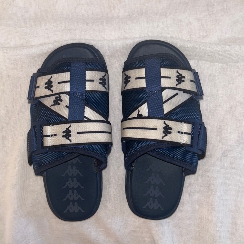 Kappa JPN Mitel Sandals Slides Navy Blue White Boy’s Size 5.